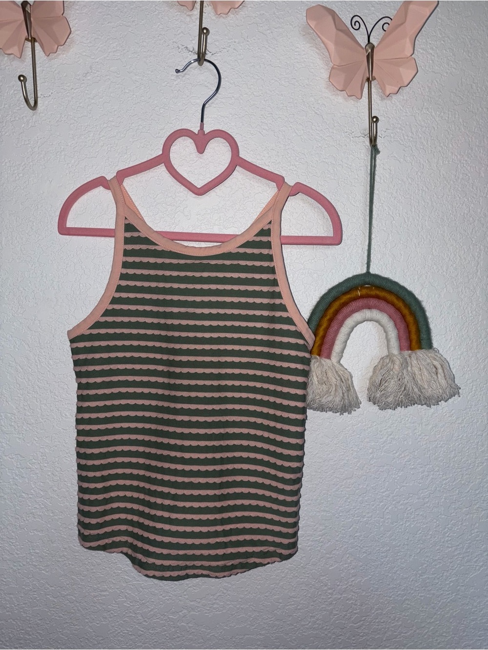 Matilda Jane Olive Green & Blush Pink Striped Ruffle-Trim Top